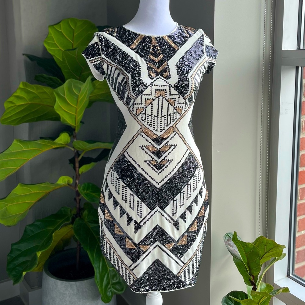 Express Sequin Mini Tribal Pattern Dress XS